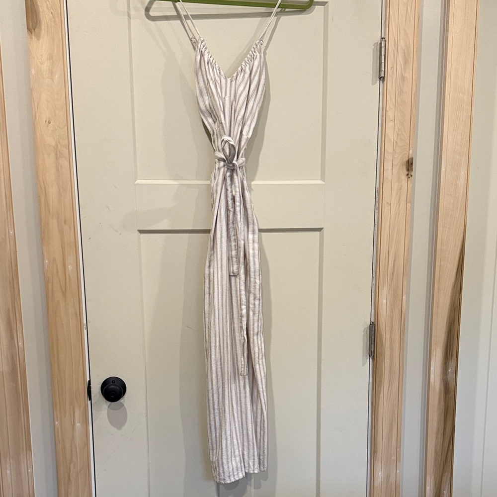 Chic Striped Jumpsuit in Cream and Gray